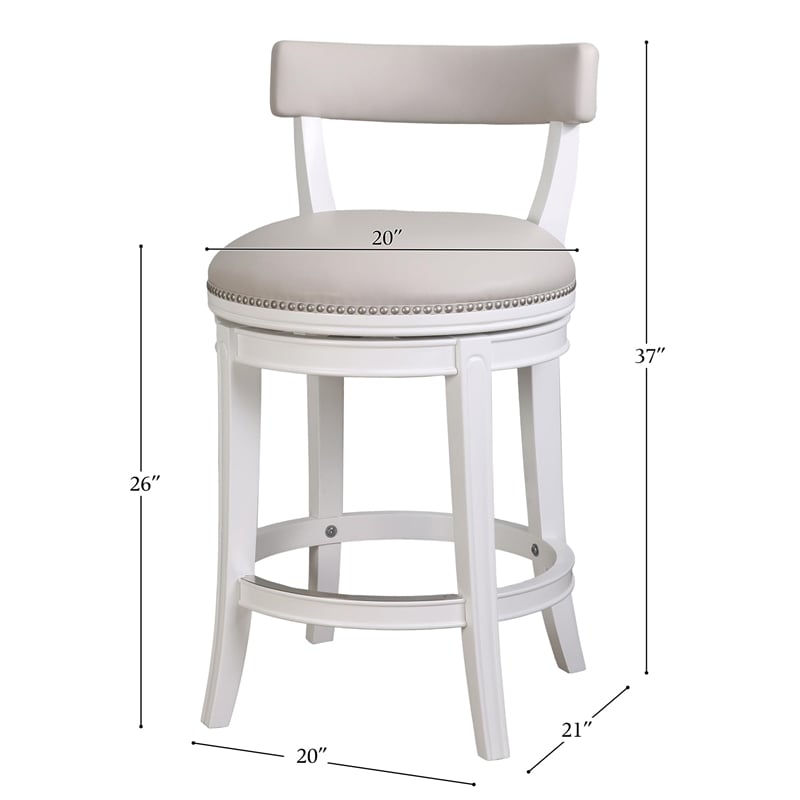 Pasha 26in. Counter-Height Swivel Bar Stool- White with Gray Faux Leather Seat
