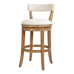 Pasha 31in. Bar-Height Wood Bar Stool- Pecan Finish with Linen Fabric Seat