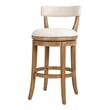Pasha 31in. Bar-Height Wood Bar Stool- Pecan Finish with Linen Fabric Seat