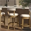 Pasha 31in. Bar-Height Wood Bar Stool- Pecan Finish with Linen Fabric Seat