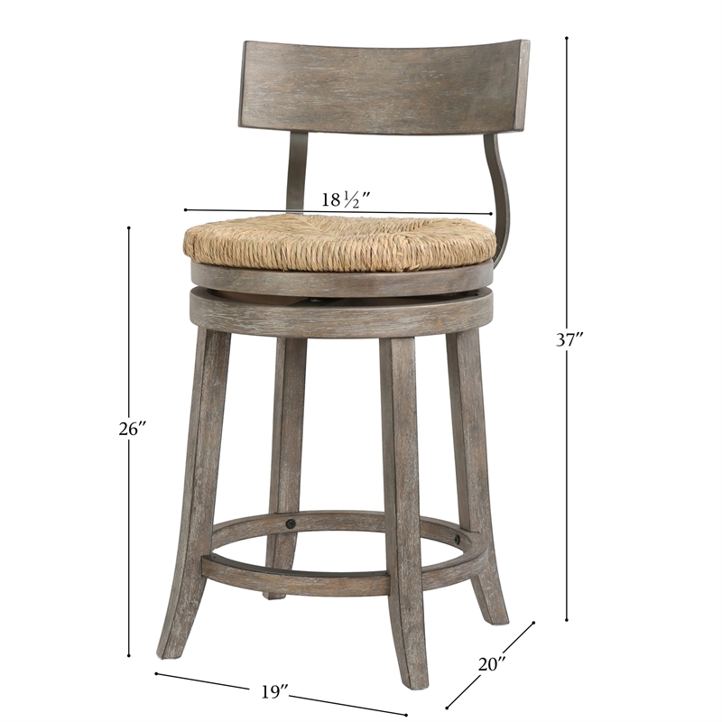 Farmhouse 26in.Reclaimed Gray Counter-Height Stool with Natural Seagrass Seat