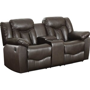 nathaniel home james leather upholstered reclining console loveseat in brown