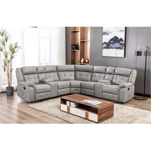 nathaniel home pu leather sofa with recliner chair and storage box foggy grey