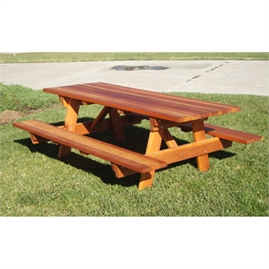 Best Redwood 72&quot Solid Wood Square Corner Picnic Table in Natural