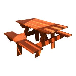 Best Redwood 48&quot Square Corner Wood Picnic Table with Attached Bench in Natural