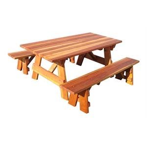 Best Redwood 60&quot Solid Wood Picnic Table with Detached Bench in Natural