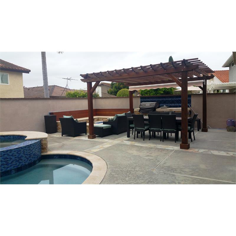 Best Redwood 12ft x 12ft Farmhouse Solid Wood Super Deck Pergola - Mission Brown