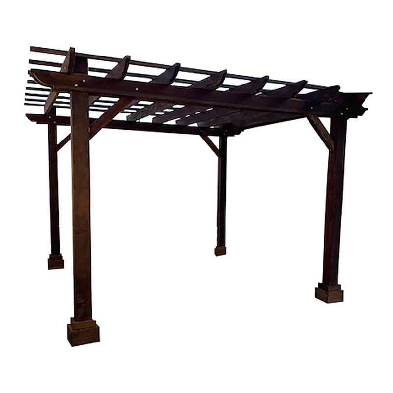 Best Redwood 14ft x 14ft Farmhouse Solid Wood Super Deck Pergola - Mission Brown