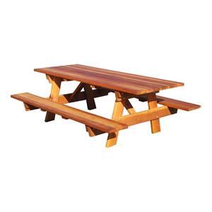 Best Redwood 84&quot Square Corner Wood Picnic Table with Attached Bench in Natural