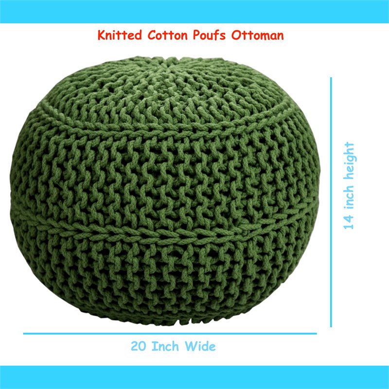 Aerosoft Cotton Hand Knitted Cable Style Dori Pouf Floor Ottoman In Green Cpkp2020 Grn