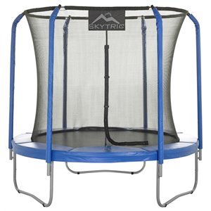 upper bounce skytric trampoline with top ring enclosure in black and blue ubsf02