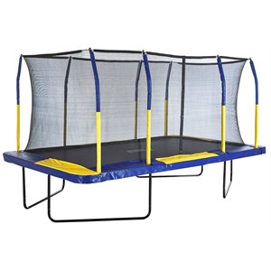 upper bounce 9' x 15' mega fiber flex trampoline enclosure in blue and yellow