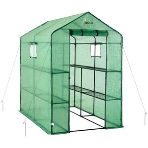 ogrow 2 tier 8 shelf large walk-in portable lawn and garden greenhouse in green