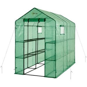 ogrow 2 tier xl plastic walk-in portable lawn and garden greenhouse in green