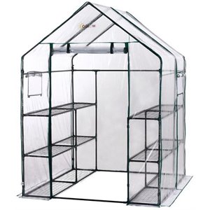 ogrow 6 tier 12 shelf deluxe plastic walk-in portable greenhouse in green