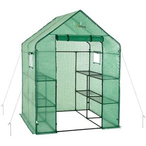 ogrow 2 tier 8 shelf deluxe plastic walk-in portable greenhouse in green