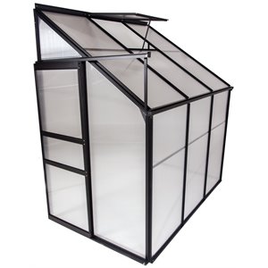 ogrow 6' x 4' x 7' clear aluminium lean-to sliding door and roof vent greenhouse