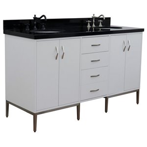 Tivoli 61&quot Double Oval Sink Solid Wood Vanity in White/Black Galaxy