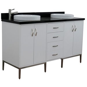 Tivoli 61&quot Double Round Sink Solid Wood Vanity in White/Black Galaxy