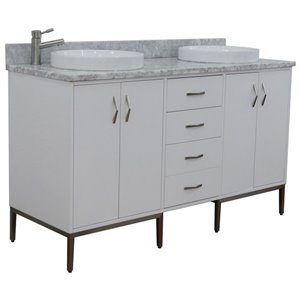 Tivoli 61&quot Double Round Sink Solid Wood Vanity in White/White Carrara