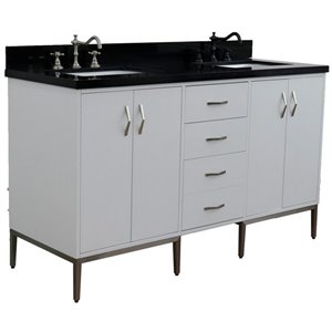 Tivoli 61&quot Solid Wood Double Rectangle Sink Vanity in White/Black Galaxy
