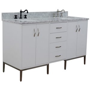 Tivoli 61&quot Solid Wood Double Rectangle Sink Vanity in White/White Carrara