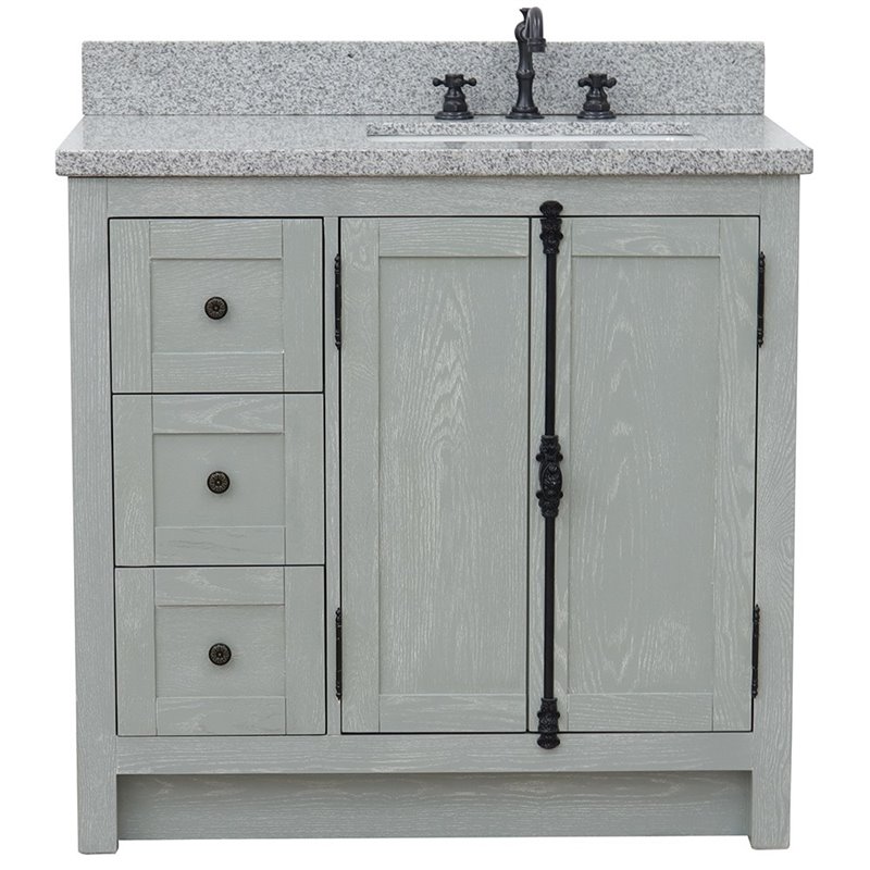Plantation Solid Wood Vanity with Right Rectangle Sink in Gray Ash