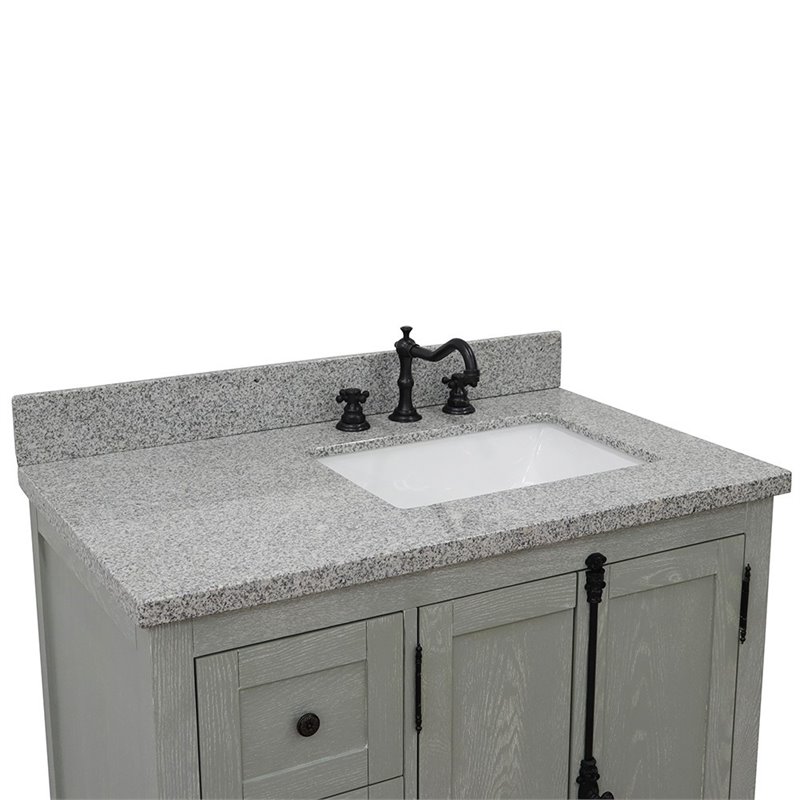 Plantation Solid Wood Vanity with Right Rectangle Sink in Gray Ash