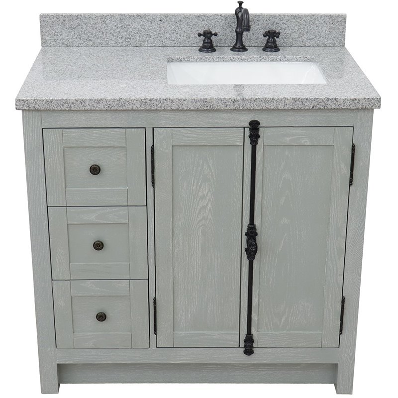 Plantation Solid Wood Vanity with Right Rectangle Sink in Gray Ash