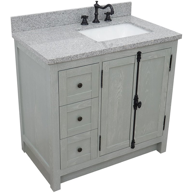 Plantation Solid Wood Vanity with Right Rectangle Sink in Gray Ash
