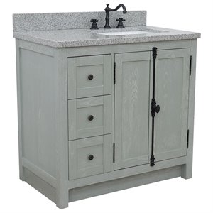 Plantation Solid Wood Vanity with Right Rectangle Sink in Gray Ash