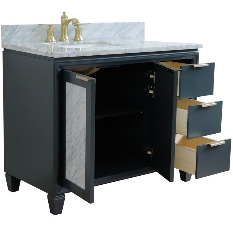 Trento Solid Wood Vanity with Left Rectangle Sink in Gray/White