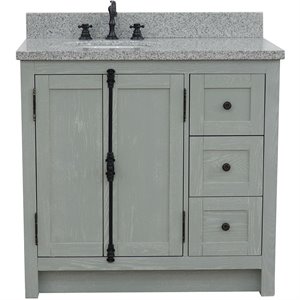 Plantation 37&quot Solid Wood Vanity with Left Oval Sink in Gray Ash