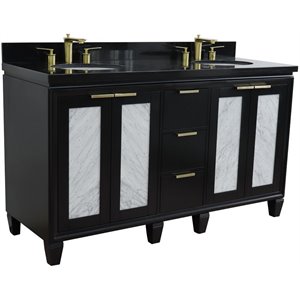 Trento 61&quot Double Oval Sink Solid Wood Vanity in Blue/Black Galaxy