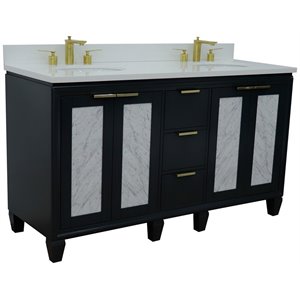 Trento 61&quot Double Oval Sink Vanity in Dark Gray/White Quartz Stone