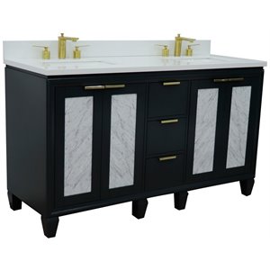 Trento 61&quot Double Rectangle Sink Vanity in Gray/White Quartz Stone