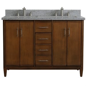 MCM 49&quot Double Rectangle Sink Vanity in Walnut/Gray Granite Stone
