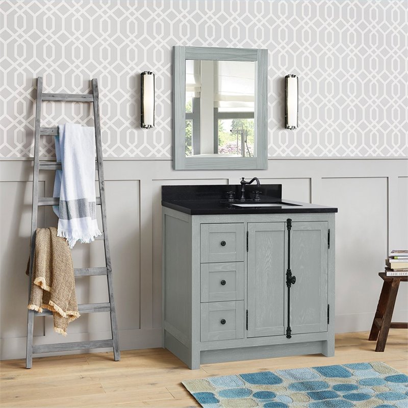 Plantation Solid Wood Vanity with Right Rectangle Sink in Ash/Black