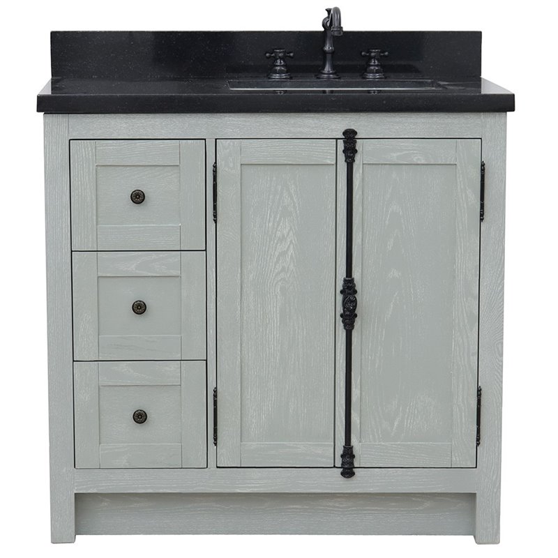 Plantation Solid Wood Vanity with Right Rectangle Sink in Ash/Black