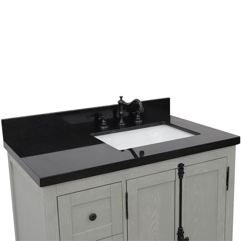 Plantation Solid Wood Vanity with Right Rectangle Sink in Ash/Black