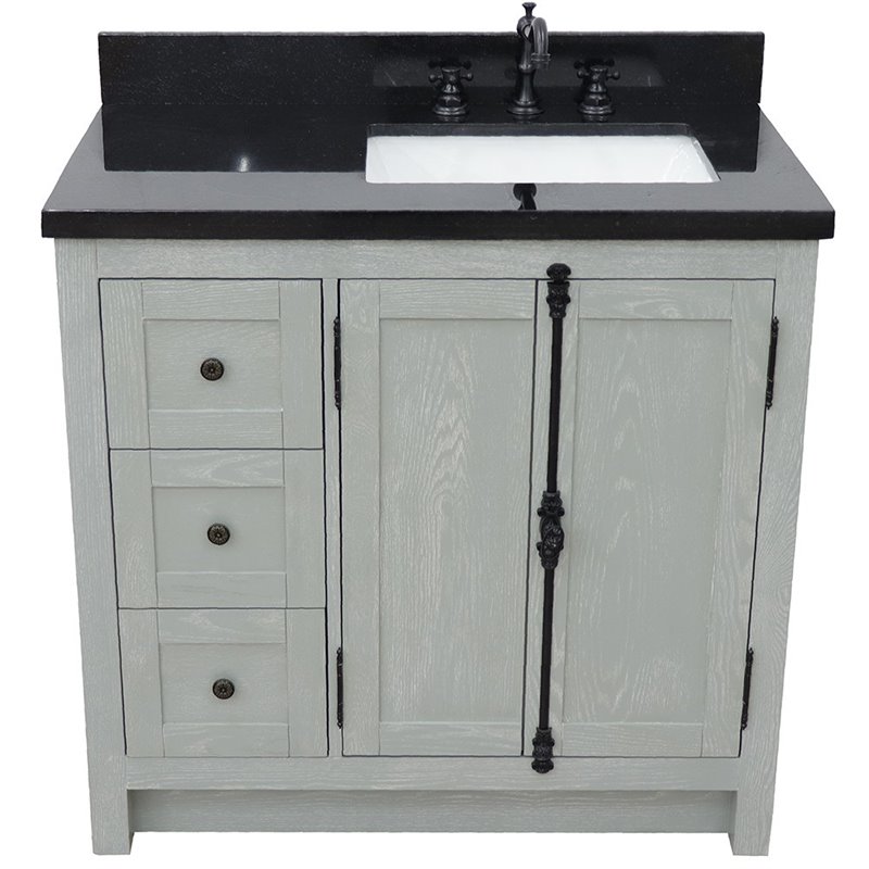 Plantation Solid Wood Vanity with Right Rectangle Sink in Ash/Black