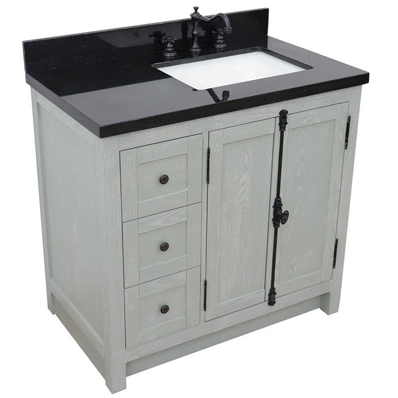 Plantation Solid Wood Vanity with Right Rectangle Sink in Ash/Black