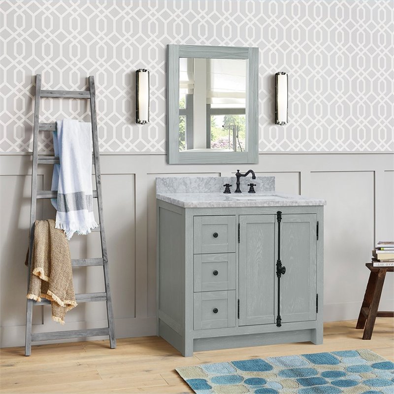 Plantation Solid Wood Vanity with Right Rectangle Sink in Ash/White