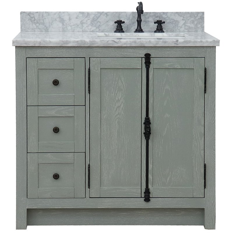 Plantation Solid Wood Vanity with Right Rectangle Sink in Ash/White