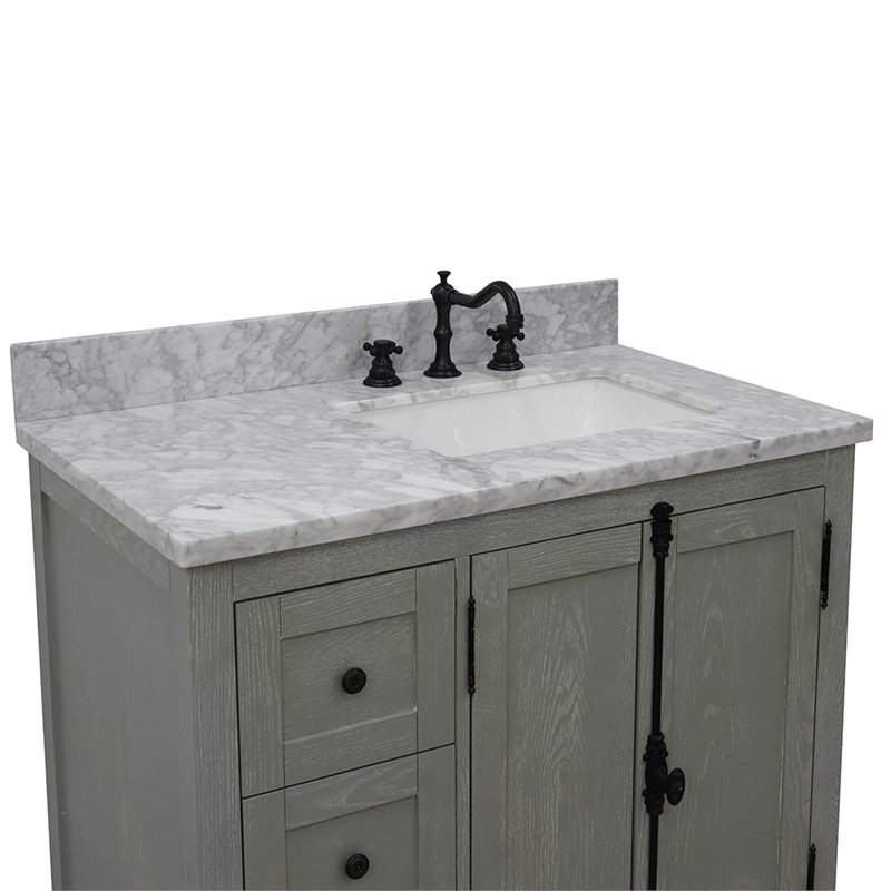 Plantation Solid Wood Vanity with Right Rectangle Sink in Ash/White