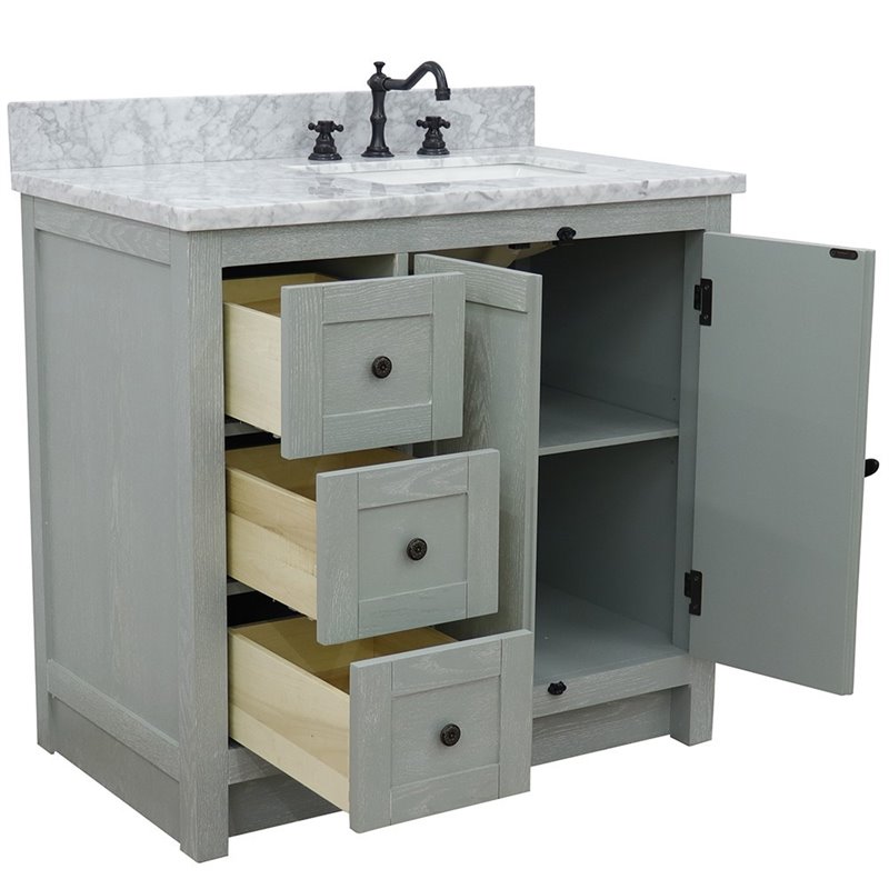 Plantation Solid Wood Vanity with Right Rectangle Sink in Ash/White