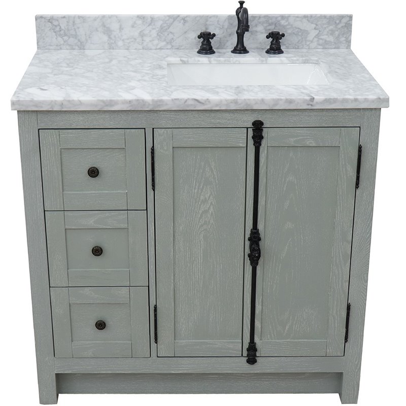 Plantation Solid Wood Vanity with Right Rectangle Sink in Ash/White
