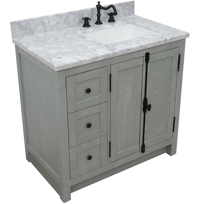 Plantation Solid Wood Vanity with Right Rectangle Sink in Ash/White