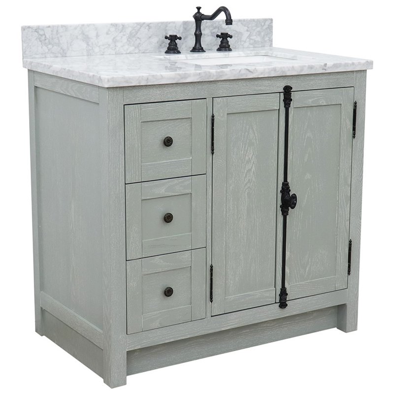 Plantation Solid Wood Vanity with Right Rectangle Sink in Ash/White