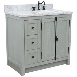 Plantation Solid Wood Vanity with Right Rectangle Sink in Ash/White